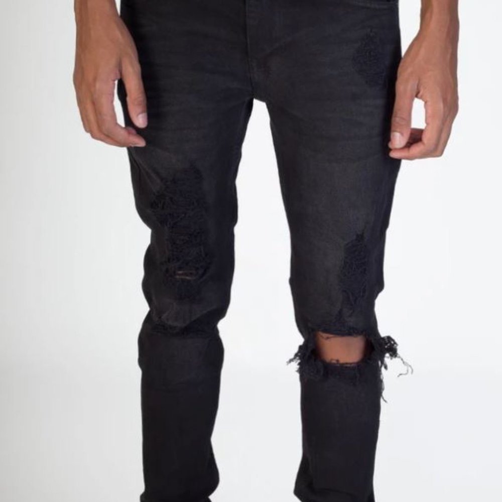Distressed Ankle Zip Jeans (Black)